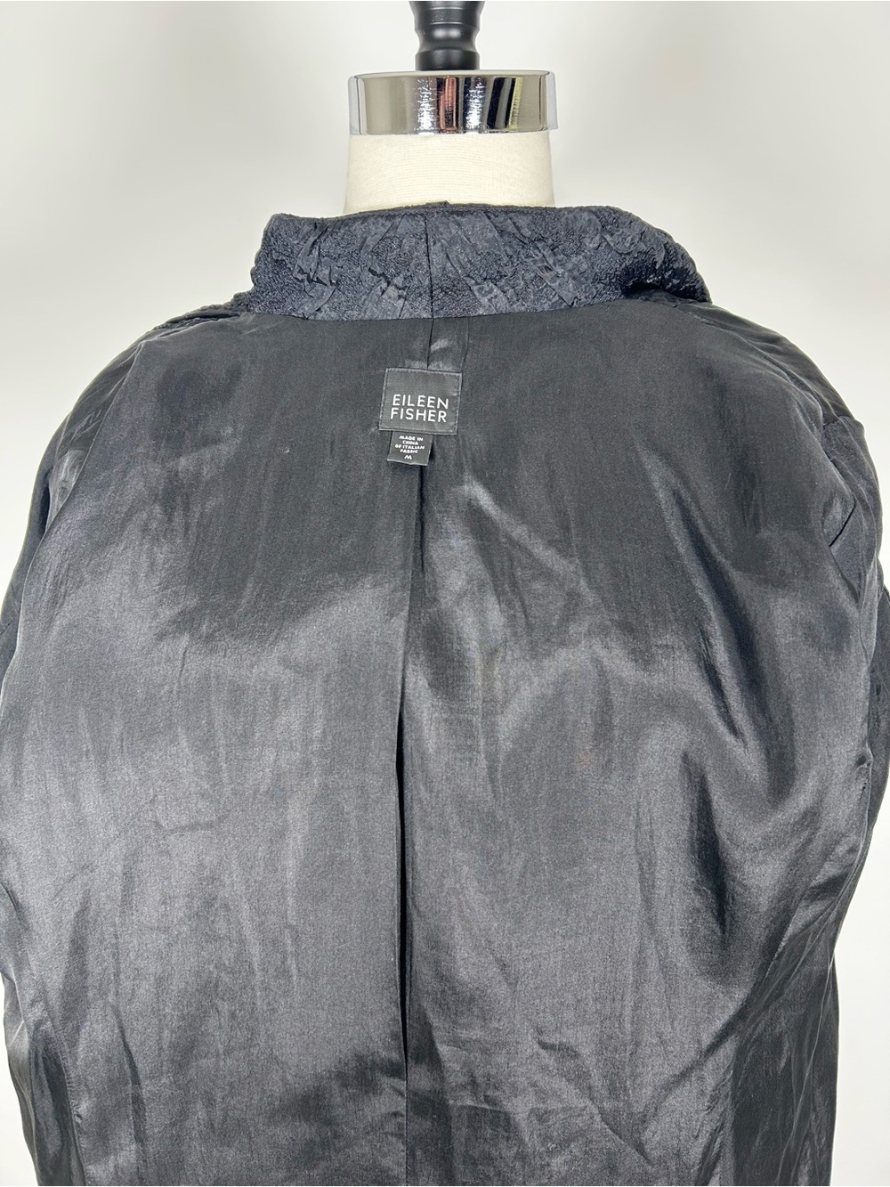 Eileen Fisher Crinkle Jacket Women's Medium Black 3/4 Sleeve Mid Length Textured - Picture 8 of 15
